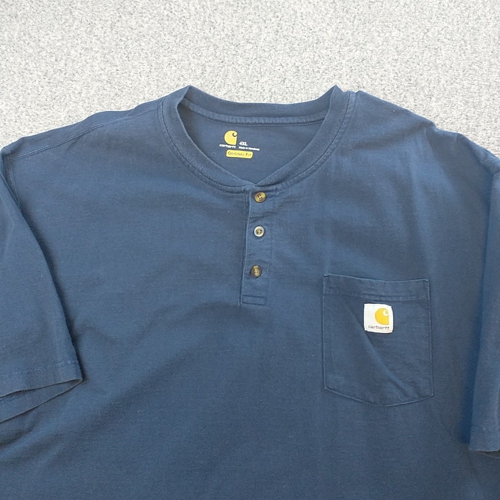 Carhartt Mens 4XL Navy Blue Short Sleeve Henley Pocket T-Shirt Original Fit - Picture 2 of 16